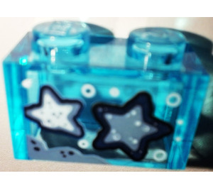 LEGO Brick 1 x 2 with 2 Blue Starfish Sticker without Bottom Tube (3065)