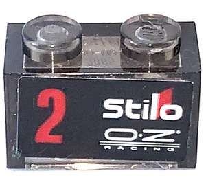 LEGO Brick 1 x 2 with 2 Stilo O Z RACING Sticker without Bottom Tube (3065)