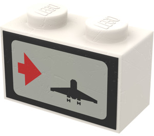 LEGO Brick 1 x 2 with Airplane, Red Arrow, Dark Background (left) Sticker with Bottom Tube (3004 / 93792)