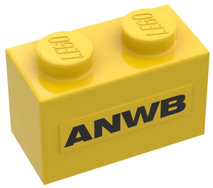 LEGO Brick 1 x 2 with "ANWB" Stickers from Set 1590-2 with Bottom Tube (3004)