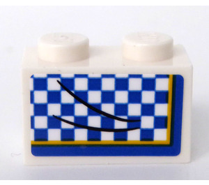 LEGO Brique 1 x 2 avec Bleu et blanc Checkered Autocollant avec tube inférieur (3004)