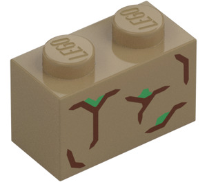 LEGO Brick 1 x 2 with Brown and Green Lines with Bottom Tube (3004 / 106175)