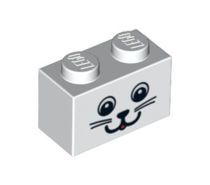 LEGO Backstein 1 x 2 mit Katze Face mit Unterrohr (3004 / 89082)