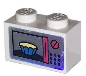 LEGO Brick 1 x 2 with Cupcake in microwave Sticker with Bottom Tube (3004)