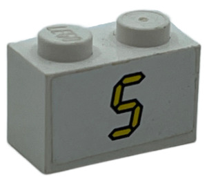 LEGO Brick 1 x 2 with Digital "5" Sticker with Bottom Tube (3004)