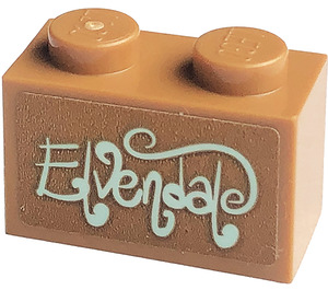 LEGO Backstein 1 x 2 mit 'Elvendale' Aufkleber mit Unterrohr (3004)