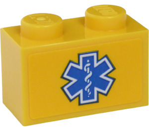 LEGO Backstein 1 x 2 mit EMT Star of Life Aufkleber mit Unterrohr (3004)