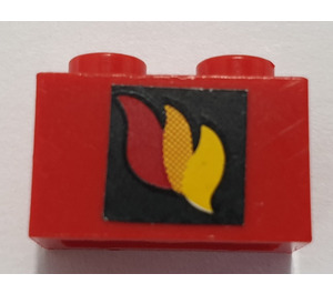 LEGO Backstein 1 x 2 mit Feuer Logo Aufkleber mit Unterrohr (3004)