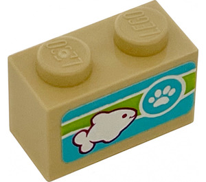 LEGO Brick 1 x 2 with Fish and Paw Print Emblem Sticker with Bottom Tube (3004)