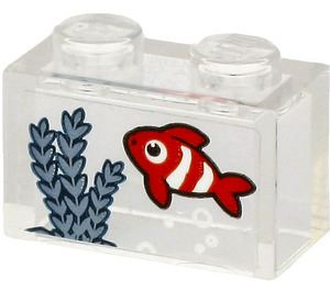 LEGO Brique 1 x 2 avec Poisson, Seagrass, Bubbles Autocollant sans tube à l'intérieur (3065)