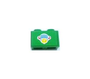 LEGO Brick 1 x 2 with Globe and Parcel Sticker with Bottom Tube (3004)