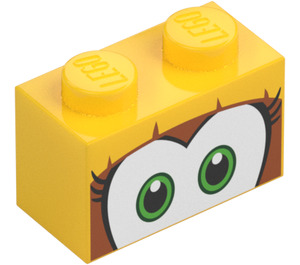 LEGO Brick 1 x 2 with Green Eyes with Brown Surround with Bottom Tube (3004 / 103765)