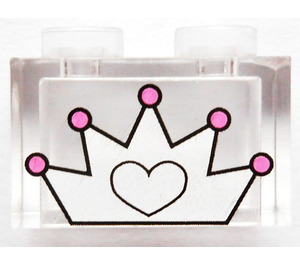 LEGO Brick 1 x 2 with Heart in Crown and Dark Pink Dots Pattern without Bottom Tube (3065 / 84427)