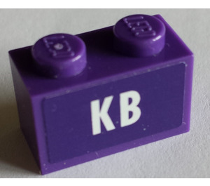 LEGO Backstein 1 x 2 mit 'KB' Aufkleber mit Unterrohr (3004 / 93792)