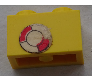 LEGO Brick 1 x 2 with Life Preserver Ring Sticker with Bottom Tube (3004)
