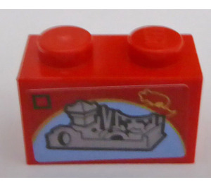 LEGO Brick 1 x 2 with Medium Stone Gray Castle Sticker with Bottom Tube (3004)