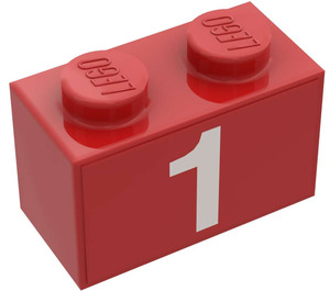 LEGO Brique 1 x 2 avec Number 1 Autocollant avec tube inférieur (3004)