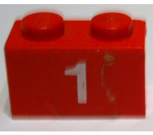 LEGO Brick 1 x 2 with Number 1 Sticker with Bottom Tube (3004)