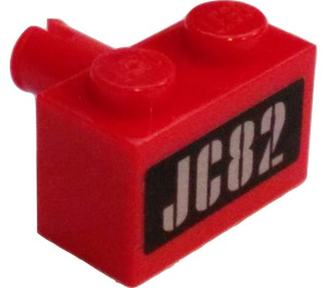 LEGO Backstein 1 x 2 mit Stift mit Buoy JC82 Aufkleber ohne Bodenstollenhalter (2458)