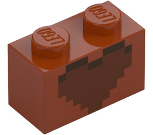 LEGO Brick 1 x 2 with Pixelated Heart with Bottom Tube (3004)