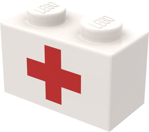 LEGO Brick 1 x 2 with Red Cross with Bottom Tube (3004)