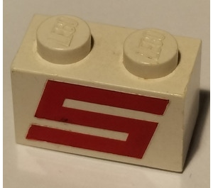 LEGO Brick 1 x 2 with Red "S" with Bottom Tube (3004)
