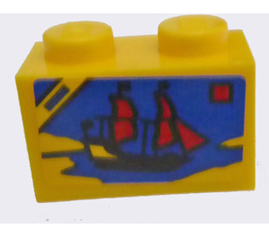 LEGO Brick 1 x 2 with Sail Boat Sticker with Bottom Tube (3004)