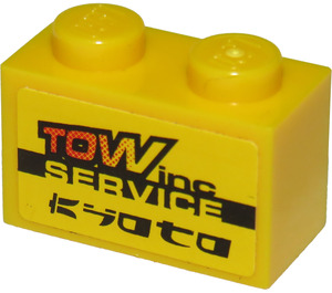 LEGO Brique 1 x 2 avec 'TOW inc' et 'SERVICE' et 'KYOTO' Autocollant avec tube inférieur (3004)