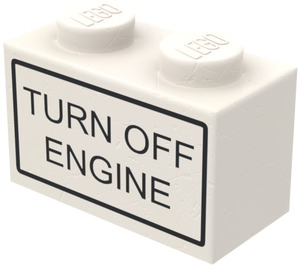 LEGO Brick 1 x 2 with "TURN OFF ENGINE" Stickers from Set 6375-2 with Bottom Tube (3004)