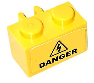 LEGO Brick 1 x 2 with Vertical Clip with 'DANGER' Electricity Sticker (Open 'O' clip) (30237)