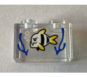 LEGO Brique 1 x 2 avec Blanc et Noir striped Poisson avec sea Herbe Autocollant sans tube à l'intérieur (3065)