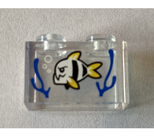 LEGO Brick 1 x 2 with white and black striped fish with sea grass Sticker without Bottom Tube (3065)