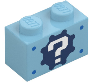 LEGO Brick 1 x 2 with White Question Mark on Dark Blue Gear Cog with Bottom Tube (76887 / 107964)