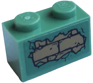 LEGO Brique 1 x 2 avec Withered Brickwork sur both sides Autocollant avec tube inférieur (3004)