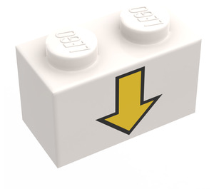 LEGO Brick 1 x 2 with Yellow Down Arrow and Black Border with Bottom Tube (3004)