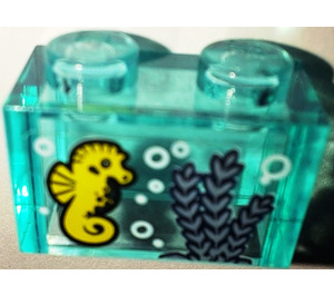 LEGO Brick 1 x 2 with Yellow Seahorse& Sand Blue Seagrass Sticker without Bottom Tube (3065)