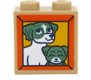 LEGO Kloss 1 x 2 x 1.6 med Knotter på En Side med To Dogs Klistremerke (1939)