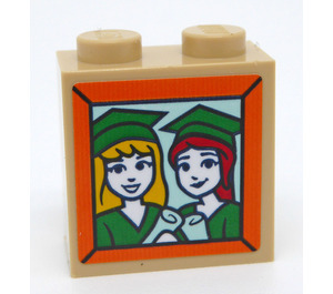 LEGO Steen 1 x 2 x 1.6 met Studs Aan een Kant met Twee Graduate Girls Sticker (1939)