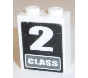 LEGO Backstein 1 x 2 x 2 mit '2 CLASS' Aufkleber mit Innenachshalter (3245)