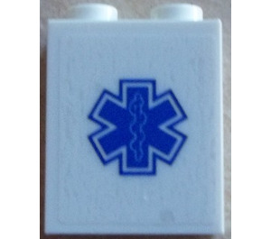 LEGO Brick 1 x 2 x 2 with Blue EMT Star of Life Sticker with Inside Stud Holder (3245)