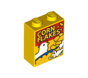 LEGO Stein 1 x 2 x 2 mit ‘CORN FLAKES’ Cereal Box mit Noppenhalter innen (3245 / 34680)