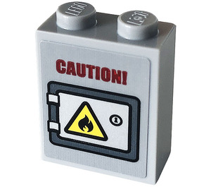 LEGO Brick 1 x 2 x 2 with 'COUTION!', Fire Warning Sign Sticker with Inside Stud Holder (3245)