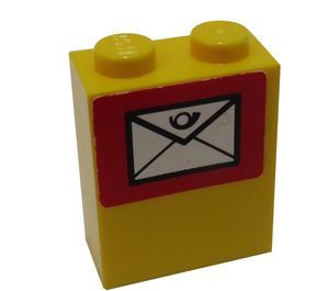 LEGO Stein 1 x 2 x 2 mit Envelope Aufkleber mit Innenachshalter (3245)