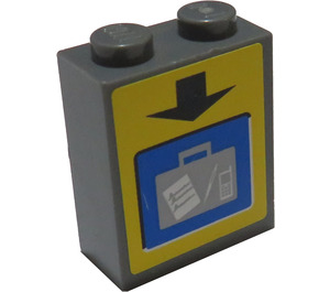 LEGO Brick 1 x 2 x 2 with Gray Lugage, Arrow Sticker with Inside Axle Holder (3245)