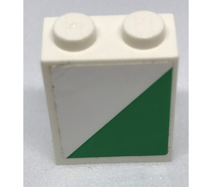 LEGO Brick 1 x 2 x 2 with green triangle - Left Sticker with Inside Stud Holder (3245)