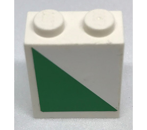 LEGO Brick 1 x 2 x 2 with green triangle - Right Sticker with Inside Stud Holder (3245)