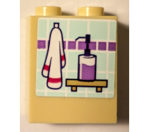 LEGO Backstein 1 x 2 x 2 mit Hand wash und towel Aufkleber mit Innenbolzenhalter (3245)