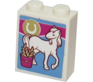 LEGO Brick 1 x 2 x 2 with Horse Sticker with Inside Stud Holder (3245)
