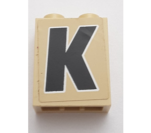 LEGO Brick 1 x 2 x 2 with 'K' Sticker with Inside Stud Holder (3245)