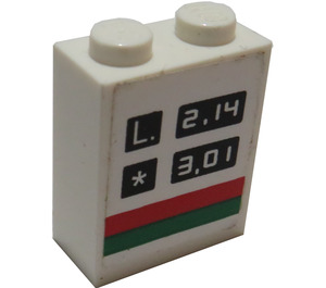 LEGO Backstein 1 x 2 x 2 mit 'L. 2.14' und '* 3.01', Green und rot Stripe Aufkleber mit Innenachshalter (3245)
